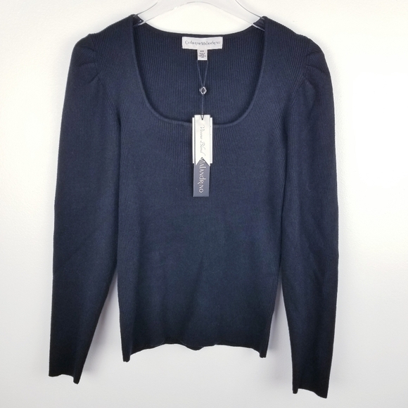 Catherine Malandrino Black Ribbed Scoopneck Top NWT size Medium - Picture 1 of 10